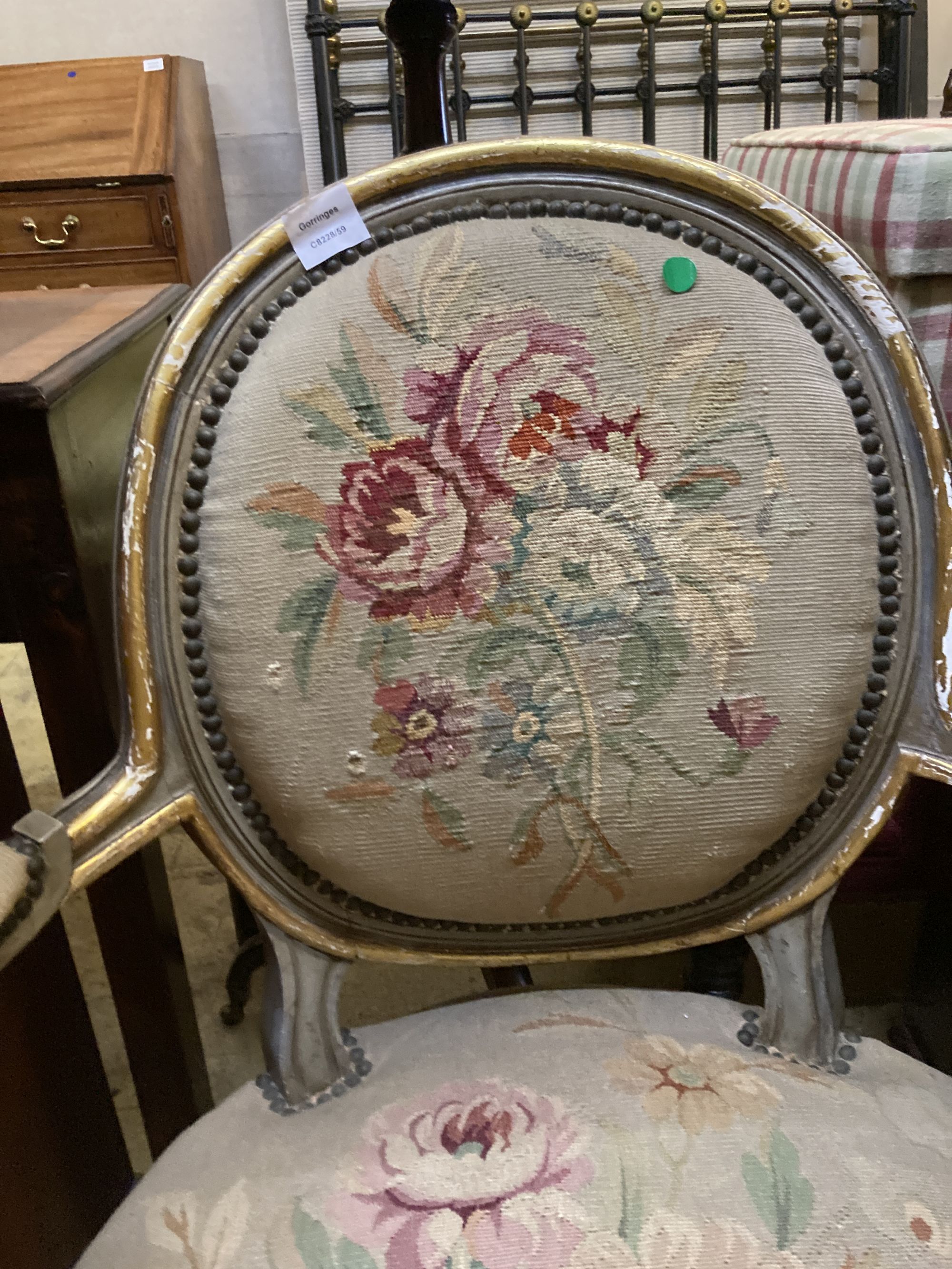 A French painted fauteuil, width 65cm, depth 48cm, height 94cm